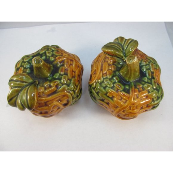 Vintage Small Glazed Basket Weave Ceramic Pumpkin Figurines - Picture 6 of 10
